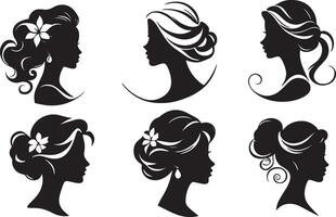 Silhouetten von Köpfe von Mädchen mit schön Frisur. Konzept vektor