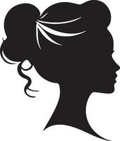 dekorativ Mode Mädchen zum Schönheit Salon Design. schön Frau Silhouette. jung Mädchen mit wellig dick Haar. Vektor Haar Stil Symbol