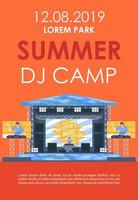 Sommer-DJ-Camp-Broschürenvorlage. Open-Air-Live-Performance-Flyer, Broschüre, Broschürenkonzept mit flachen Illustrationen. Vektorseitenlayout für das Magazin. Werbeeinladung mit Textraum vektor
