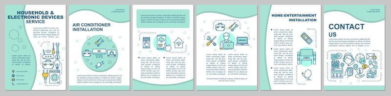 Broschürenvorlagenlayout für Haushalts- und elektronische Geräte. Vektorseitenlayouts für Zeitschriften, Geschäftsberichte, Werbeplakate. Flyer, Booklet, Flyer-Druckdesign mit linearen Illustrationen vektor