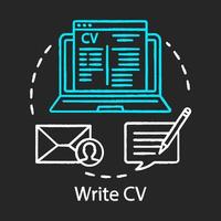 skriva cv koncept krita ikon. CV, meritförteckning. skicka jobbansökan och CV. anmäla sig, registrering. vektor isolerade svarta tavlan illustration