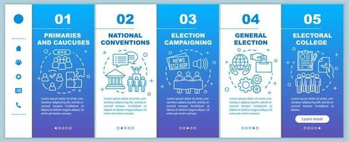Wahltag Onboarding mobile Webseiten Vektorvorlage. Responsive Smartphone-Website-Schnittstellenidee mit linearen Illustrationen. Schrittbildschirme für die Website-Walkthrough-Schritte. Farbkonzept vektor