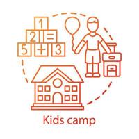 Symbol für das Konzept des Kindercamps. Sommerkinderclub, Gemeinschaftsidee dünne Linie Illustration. Kinderferienort. Bildungseinrichtung nach der Schule. Vektor isolierte Umrisszeichnung. bearbeitbarer Strich