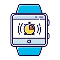 Symbol für die Farbe der Stoppuhr-Fitness-Tracker-Funktion. Smartwatch-Armbandfähigkeit. modernes Gerät. Timer, Split-Intervall, Countdown. Millisekunden-Messung. isolierte Vektorillustration vektor