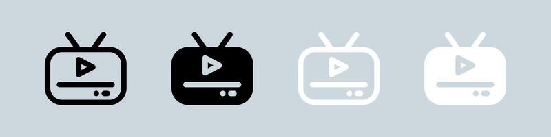 Fernseher Symbol einstellen im schwarz und Weiß. Fernsehen Zeichen Vektor Illustration.