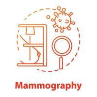 mammografi röd gradient koncept ikon. bröst undersöka idé tunn linje illustration. kvinnlig sjukvård. läkarundersökning, diagnos. mastografi, cancer. vektor isolerade konturritning