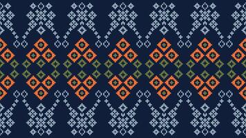 traditionell etnisk motiv ikat geometrisk tyg mönster korsa stitch.ikat broderi etnisk orientalisk pixel Marin blå bakgrund. abstrakt, vektor, illustration. textur, halsduk, dekoration, tapeter. vektor