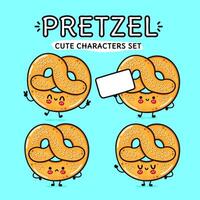 Lycklig franska pretzel tecken bunt uppsättning. vektor hand dragen klotter stil tecknad serie karaktär illustration ikon design. isolerat på blå bakgrund. franska pretzel maskot karaktär samling