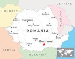 rumänien Karta med huvudstad Bukarest, mest Viktig städer och nationell gränser vektor