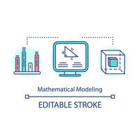 Symbol für das Konzept der mathematischen Modellierung. Computerdatenverarbeitung. Visualisierung von statistischen Forschungsergebnissen Idee dünne Linie Illustration. Vektor isolierte Umrisszeichnung. bearbeitbarer Strich