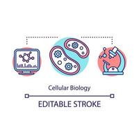 Symbol für das Konzept der Zellbiologie. Zytologie. Studien an Protozoen. Mutationen in der Zelle. gmo. Biologie. Biotechnologie-Idee dünne Linie Abbildung. Vektor isolierte Umrisszeichnung. bearbeitbarer Strich