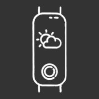 Fitnessgerät mit Wettervorhersagefunktion Kreidesymbol. tragbares aktives Lifestyle-Gadget mit Wetteranzeige auf dem Display. Wolken- und Sonnenpiktogramm. isolierte vektortafelillustration vektor