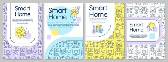 Smart Home-Broschürenvorlage. automatisierte Haussteuerung. kabellose Technologie. Flyer, Broschüre, Broschürendruck, Cover-Design, lineare Symbole. Vektorseitenlayouts für Zeitschriften, Berichte, Werbeplakate vektor