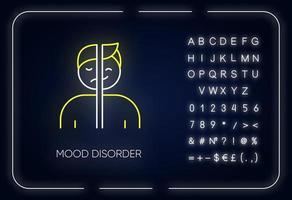 Stimmungsstörung Neonlicht-Symbol. manische und depressive Episoden. Dysthymie, Zyklothymie. emotionaler Schwung. Psychische Gesundheit. leuchtendes Schild mit Alphabet, Zahlen und Symbolen. isolierte Vektorgrafik vektor