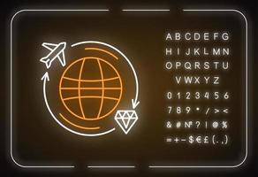 Schatzsuche Neonlicht-Symbol. alte Artefakte. Juwelen entdecken. reisen, um zu erkunden. Diamant erwerben. Repatriierung. leuchtendes Schild mit Alphabet, Zahlen und Symbolen. isolierte Vektorgrafik vektor