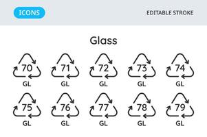 glas återvinning koder ikoner. triangel- miljö- symboler av material. uppsättning av element på en vit bakgrund. redigerbar stroke. vektor