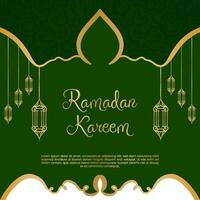 Ramadan kareem Gruß Karte mit Laternen und Gold Hintergrund vektor