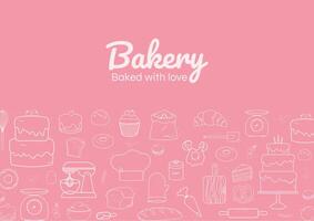 bakning redskap och bageri med linjär ikoner bakgrund vektor