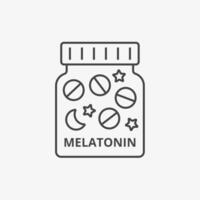 Melatonin Tabletten Linie Symbol. Medizin Kapseln zum schlafen. Schlaflosigkeit Erkrankung. Vektor Illustration