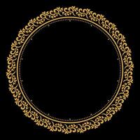 lyx guld cirkel frodas ram med barock stil detaljer, årgång gyllene cirkulär runda, perfekt för bröllop inbjudningar och årgång kort design, blommig blomma element, vektor illustration