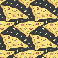 Nahtloses Pizzamuster. Schwarz-Weiß-Pizza-Hintergrund. Doodle-Vektor-Pizza-Illustration. Fast-Food-Vektormuster vektor