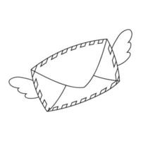 fliegender offener Umschlag mit Flügeln. Malbuchseite für Kinder. Cartoon-Stil. Vektor-Illustration isoliert auf weißem Hintergrund. vektor