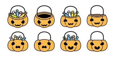 Kürbis Halloween Süßigkeiten Korb Vektor Symbol Logo Symbol Charakter Karikatur Geist Illustration Gekritzel Design