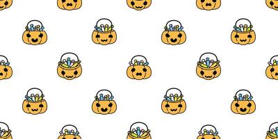 pumpa halloween sömlös mönster godis korg vektor scarf isolerat tecknad serie upprepa tapet spöke bricka bakgrund illustration ikon symbol klotter design