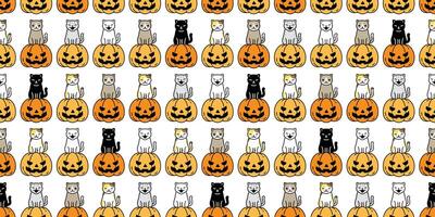 Katze nahtlos Muster Halloween Kürbis Kätzchen Karikatur Vektor Schal isoliert wiederholen Hintergrund Fliese Hintergrund Charakter Gekritzel Illustration Design