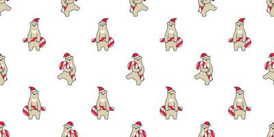 Björn sömlös mönster jul polär vektor santa claus hatt godis sockerrör upprepa tapet teddy scarf isolerat tecknad serie bricka bakgrund illustration klotter design