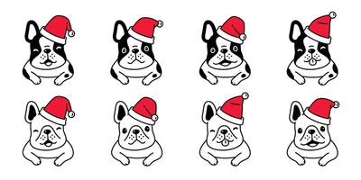 hund vektor jul franska bulldogg santa claus hatt valp sällskapsdjur ikon karaktär tecknad serie symbol scarf illustration klotter design