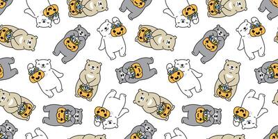 Björn sömlös mönster halloween pumpa polär Björn godis korg vektor spöke bricka bakgrund upprepa tapet scarf isolerat tecknad serie karaktär illustration design