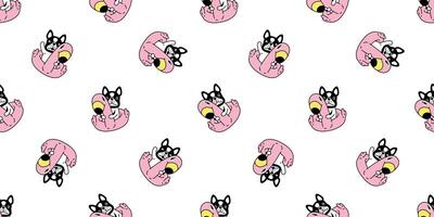 hund sömlös mönster franska bulldogg simning ringa flamingo slå samman hav strand valp sällskapsdjur ras vektor upprepa tapet scarf isolerat bricka bakgrund tecknad serie djur- klotter illustration design