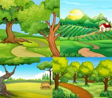 Fyra scener med gård och park vektor