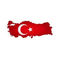 vektor isolerat illustration med turkiska nationell flagga med form av Kalkon Karta förenklat. volym skugga på de Karta. vit bakgrund