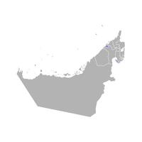 vektor isolerat förenklad färgrik illustration med grå silhuett av förenad arab emirater, uae, violett kontur av ajman område och vit översikt av emirates gränser. vit bakgrund