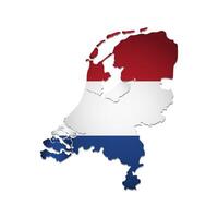 vektor isolerat illustration med nederländerna nationell flagga med form av dutch Karta förenklat. volym skugga på de Karta. vit bakgrund
