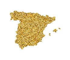 vektor isolerat illustration med förenklad Spanien Karta. dekorerad förbi skinande guld glitter textur. jul och ny år högtider dekoration för hälsning kort.