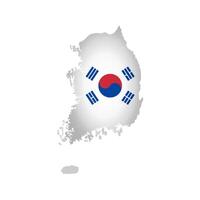 Vektor isoliert Illustration mit Republik von Korea National Flagge mit gestalten von Süd Korea Karte vereinfacht. Volumen Schatten auf das Karte. Weiß Hintergrund