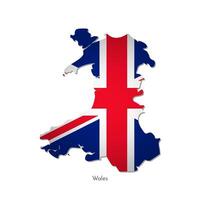vektor isolerat illustration med silhuett av Wales, förenad rike av bra storbritannien och irland Karta. nationell brittiskt flagga med korsa röd, vit, blå färger. vit bakgrund. union domkraft