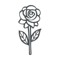schwarz Gliederung von ein Single Rose im voll blühen mit Blätter ruht vektor