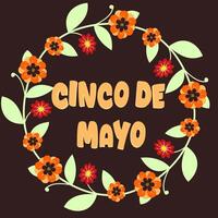 cinco de Mayo mit Blumen- Neon- Ausführung Dekoration Illustration isoliert Hintergrund. cinco de Mayo Konzept Symbol. vektor