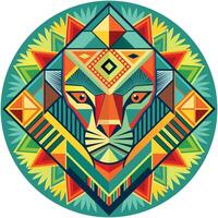 Vorderseite Aussicht von afrikanisch Maske geformt mögen ein Löwe Kopf im geometrisch Stil mit warm Farben vektor