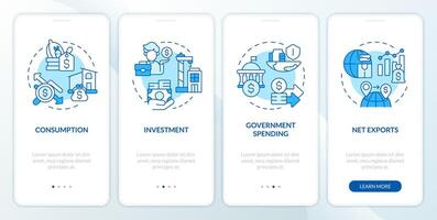 sozioökonomisch finanziell Aussagen Blau Onboarding Handy, Mobiltelefon App Bildschirm. Komplettlösung 4 Schritte editierbar Grafik Anleitung mit linear Konzepte. ui, ux, gui Vorlage vektor