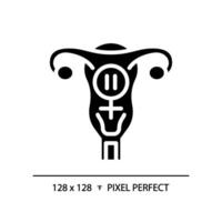 kvinna klimakteriet svart glyf ikon. fysisk hälsa problem, medicinsk skick. feminin gynekologi, åldring bearbeta. silhuett symbol på vit Plats. fast piktogram. vektor isolerat illustration