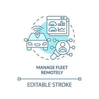 Fernbedienung Flotte verwalten Sanft Blau Konzept Symbol. Fahrzeug Verfolgung, Effizienz Kontrolle. runden gestalten Linie Illustration. abstrakt Idee. Grafik Design. einfach zu verwenden im Infografik, Präsentation vektor