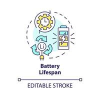 Batterie Lebensdauer multi Farbe Konzept Symbol. Lithium Batterie Kapazität. Laden Evolution. runden gestalten Linie Illustration. abstrakt Idee. Grafik Design. einfach zu verwenden im Broschüre, Heft vektor