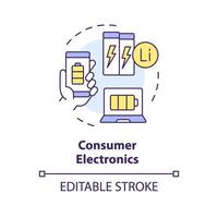 Verbraucher Elektronik multi Farbe Konzept Symbol. tragbar Lithium Ion Batterien. sicher Energie Lösung. runden gestalten Linie Illustration. abstrakt Idee. Grafik Design. einfach zu verwenden im Broschüre, Heft vektor