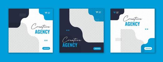 uppsättning av blå företags- social media posta mall med kreativ rena organisk form design för företag vektor