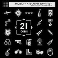 ikon uppsättning militär och armén. relaterad till krig symbol. glansig stil. enkel design illustration vektor